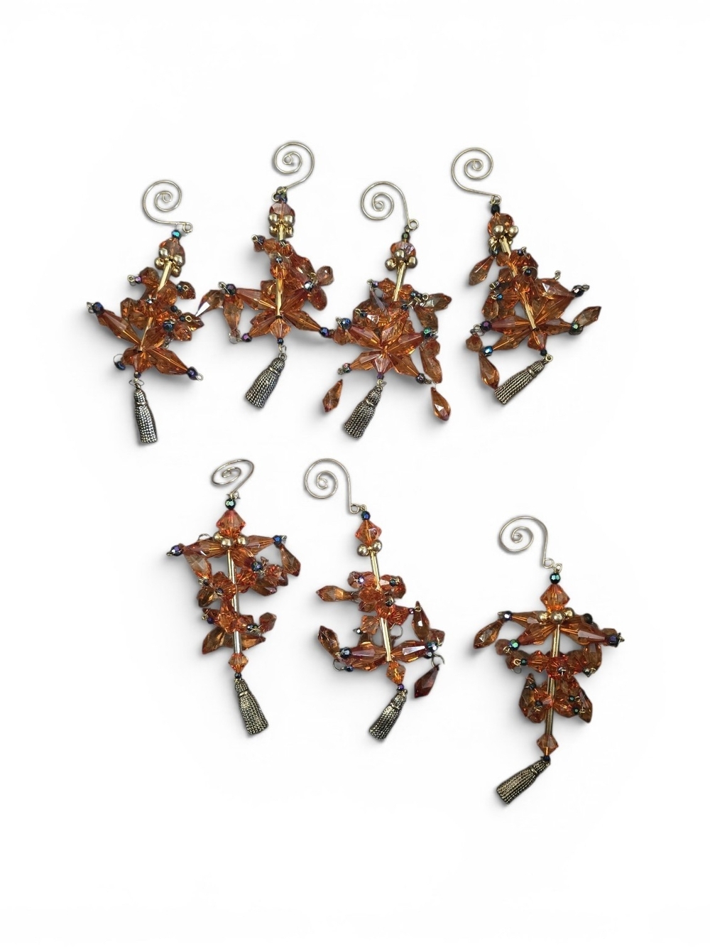 Source Unknown Amber Crystal Beaded Holiday Ornaments (Set of 7)